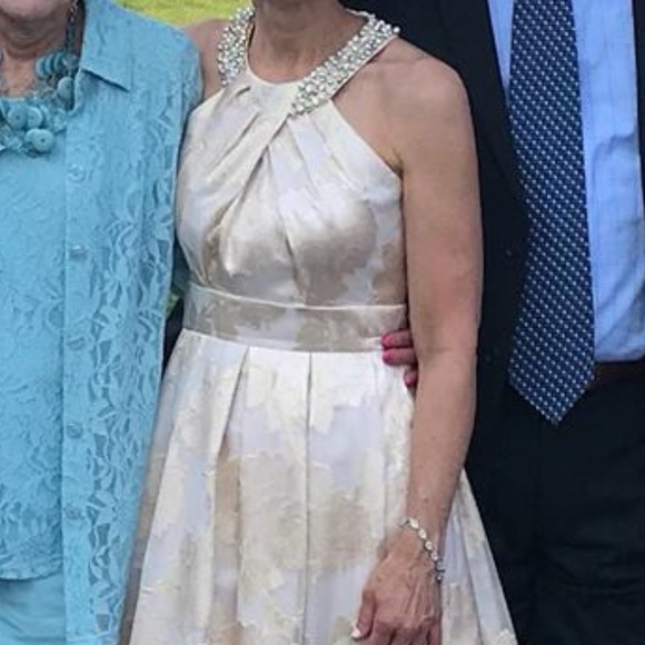 Eliza J Beaded Halter Neck Floral Blush Ball Gown - Picture 3 of 3